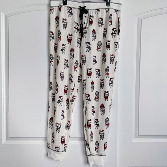 PJ Salvage Frenchie Print Textured Fleece Winter Theme Lounge Pants Ivory XL NWT - Picture 2 of 15